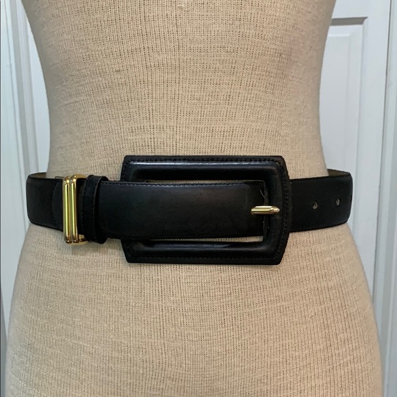 Accessories - Genuine leather black wide belt with oversized buckle
